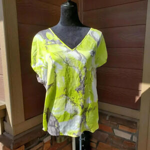 Mossimo Highlighter Yellow & Gray Marbled Dolman Short Sleeve Blouse Size Large